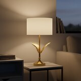 thumbnail of Relaxdays Tischlampe, Palmenblatt-Sockel, Stoffschirm, E14-Fassung, Wohnzimmer, Schlafzimmer, Tischleuchte, weiß/gold