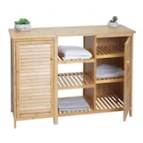 thumbnail of Mueble baño HWC-B18, estantería cajonera mueble baño estantería baño, 2 puertas bambú 87x99x33cm
