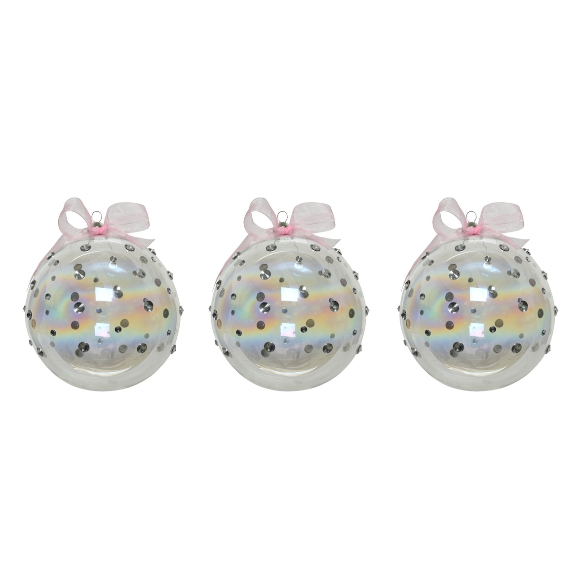 Weihnachtskugeln 8cm Glas Strasssteine Schleife Christbaumkugeln klar irisierend