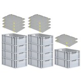 thumbnail of PROREGAL SparSet 10x Eurobox NextGen Economy mit Auflagedeckel & 4x Verschlüsse Gelb, Griffe offen, HxBxT 22x40x60cm, 44L, Eurobehälter, Box