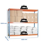 thumbnail of SimonRack Industrieregal, 2000x1800x450 mm, 400 kg am Biegepunkt, 3 Holzböden, Garagenregal, Blau/Orange/Holz- Ecoforte