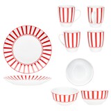 thumbnail of Split rot 18tlg Frühstücksset Porzellan Teller Müslischalen Becher gestreift