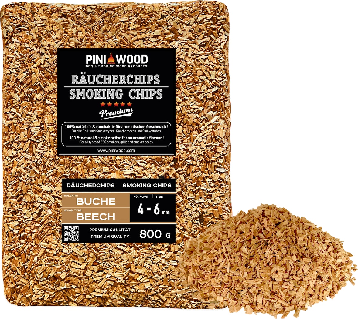 PINI 800 g di trucioli per affumicatura in faggio 4–6 mm