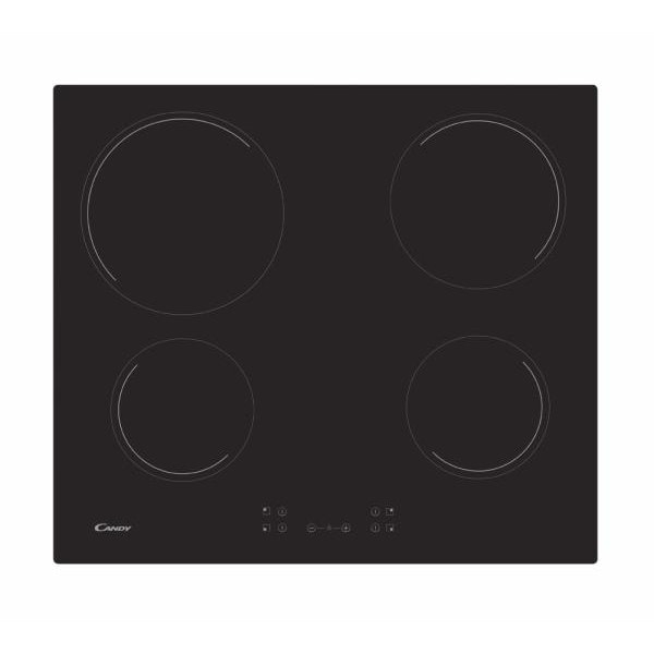 Plaque de Cuisson - Vitroceramique  CANDY CH64CCB - 4 foyers - L 56 x P 49 cm - Revetement verre noir usage non-intensif Candy
