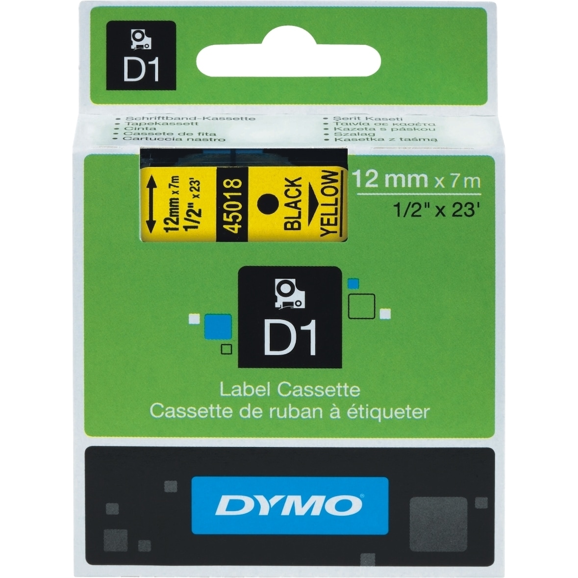 Etikettenband Dymo D1 12mm/7m schwarz/gelb Packung mit 5 Stück