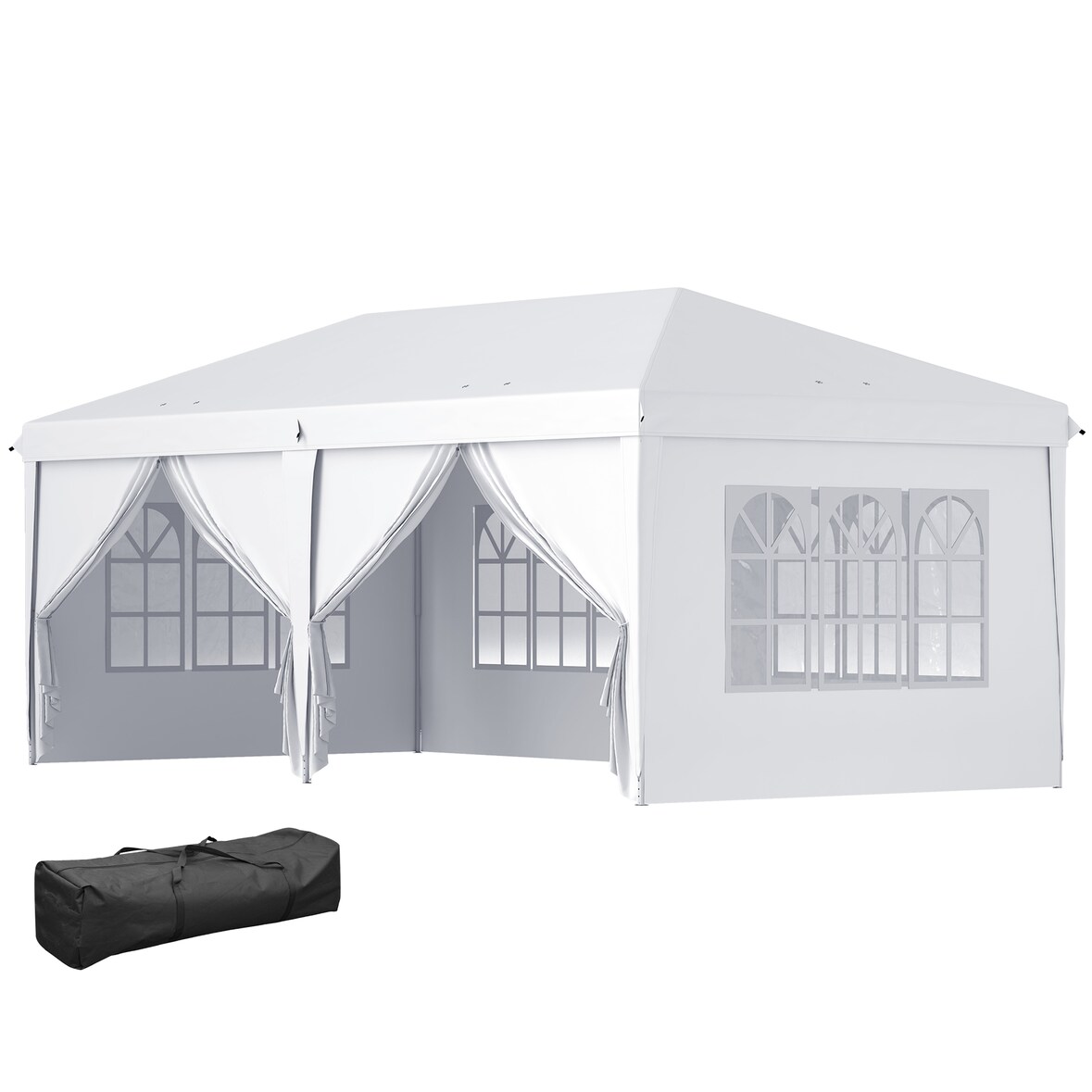 Outsunny carpa plegable 5,85x2,95x2,7 m cenador de jardín con 4 paneles 4 ventanas 2 puertas con cremallera 1 bolsa anti-UV y 12 orificios de drenaje