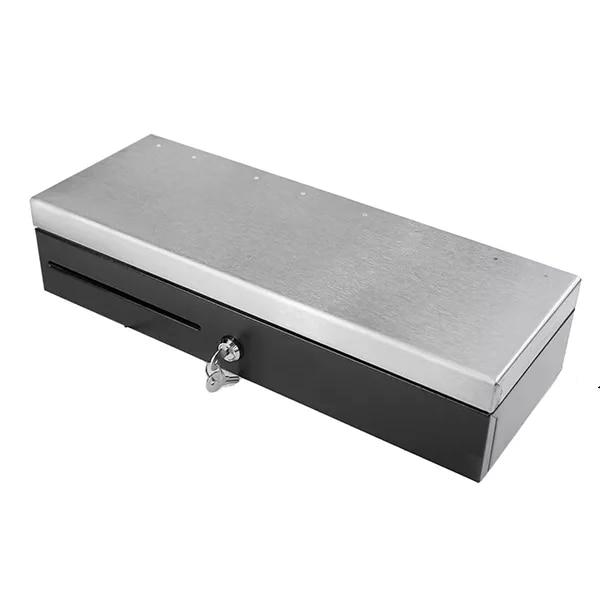 Cajon Portamonedas MUSTEK, 460X170MM, 7 BILL/8 MON., Apertura Vertical, RJ12+ Microswitch, Color Inox
