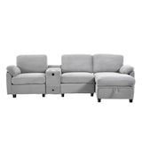 thumbnail of Merax 3-Sitzer Schlafsofa, Ecksofa, Großes Cord-Sofa mit 2 Cup-Halter + Stauraum, USB-C-Anschluss, Hellgrau