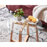 thumbnail of Massiver Eiche-Glas Couchtisch, Modernes Design, Überkreuztes Gestell. 58x58x47 cm | Kadima Design