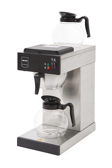 Metro Professional Cafetera de filtro con jarras de cristal GCG2001, inox, 21.5x41x46 cm, 2000 W, 1,8 L, 100 filtros incluidos, placa calienta tazas