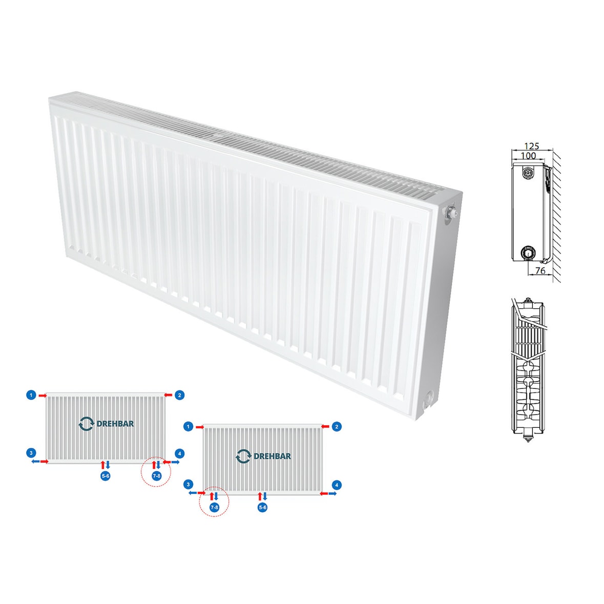 Belrad Typ 22 Universalheizkörper Ventilheizkörper Mittelanschluss mit 8 Anschlüssen 500 x 2000 (HxB)-2988W
