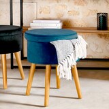 thumbnail of Tabouret avec Coffre en Velours Bleu et pieds en Bois naturel H 43 cm