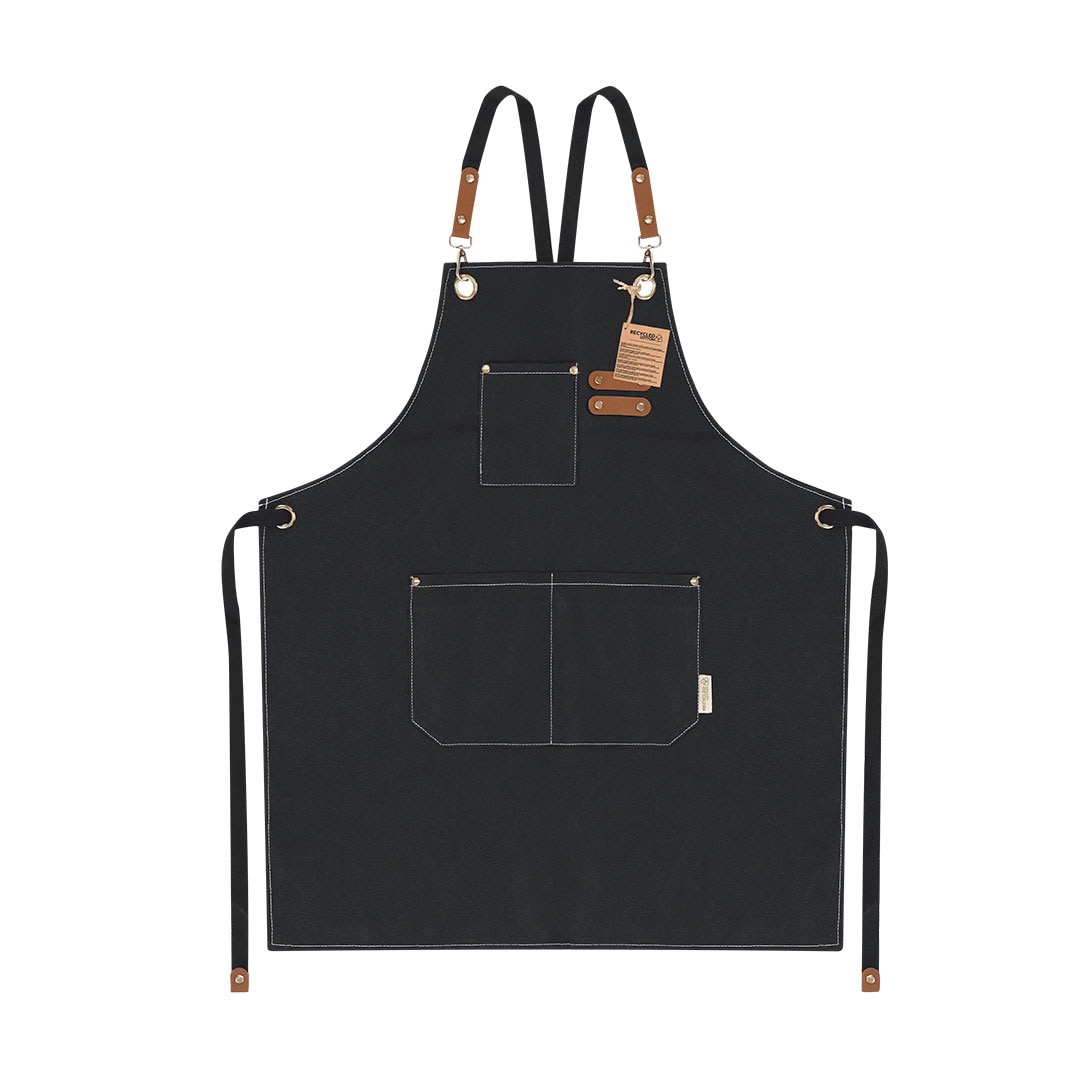 Delantal de Alta Calidad con corte debajo de la rodilla, con cintas de algodón resistente y ajuste doble Negro