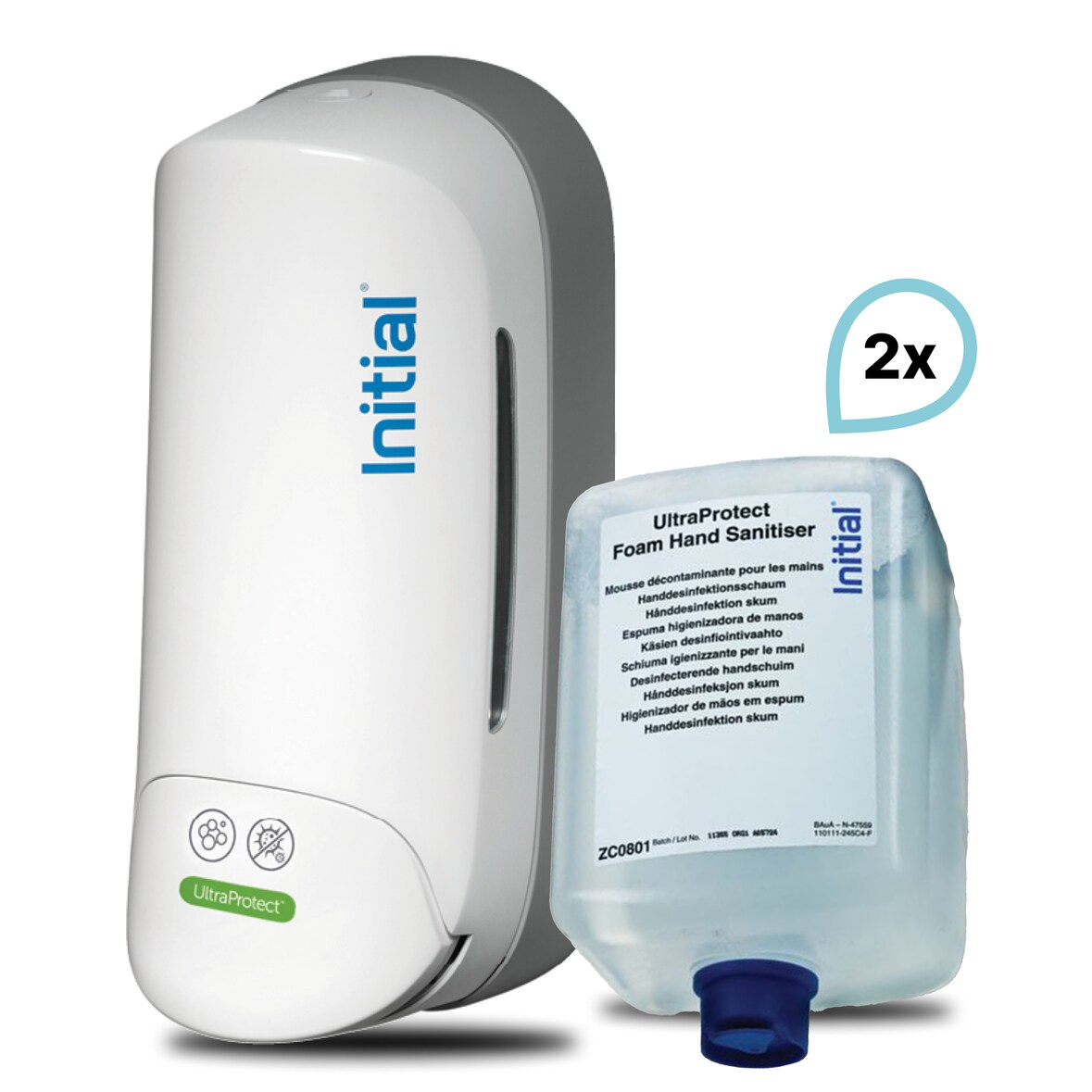 SET: Desinfektionsschaumspender Signature KOMPAKT MANUELL + 2 x Desinfektionsschaum UltraProtect, Rentokil INITIAL