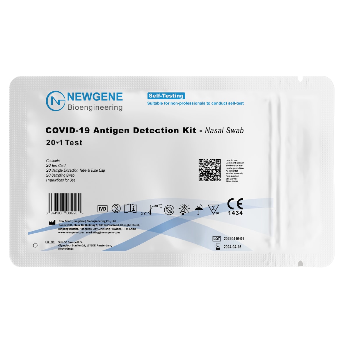 100x Newgene COVID-19 Antigen Selbsttest im Polybeutel - Nasal Swab - 1er Laientest nasal