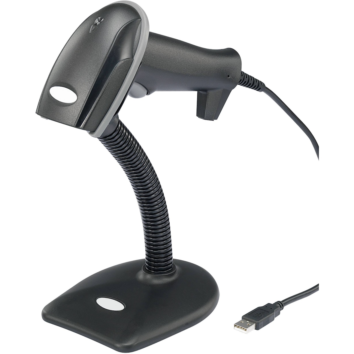 renkforce 1D Barcode-Scanner LS6300E, Laser, Schwarz, USB-Kit, mit Standfuß