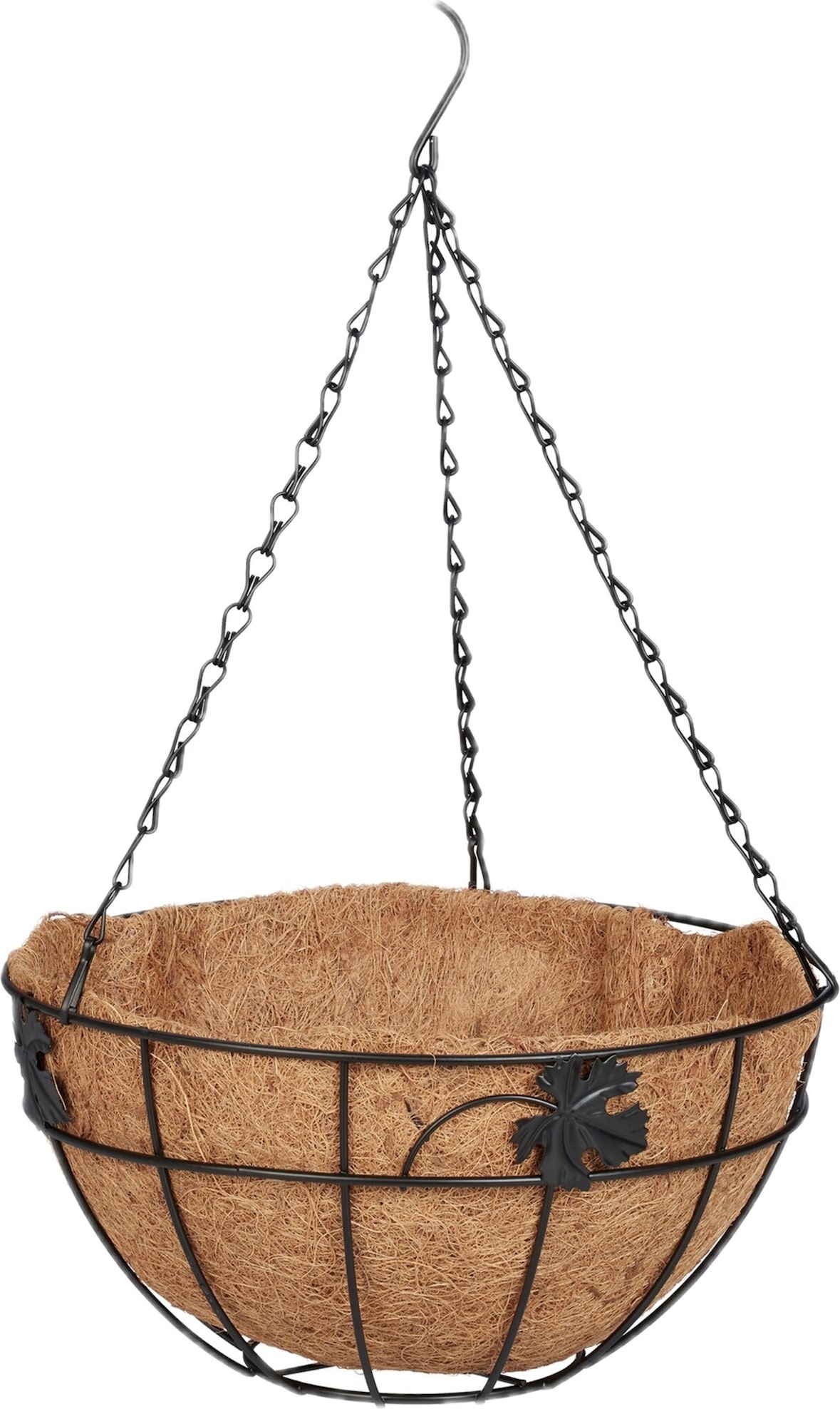 Relaxdays Blumenampel 3er Set, Metallkorb & Kokoseinlage, H x D: 48 x 31 cm, Hängepflanzen, innen & außen, braun/schwarz