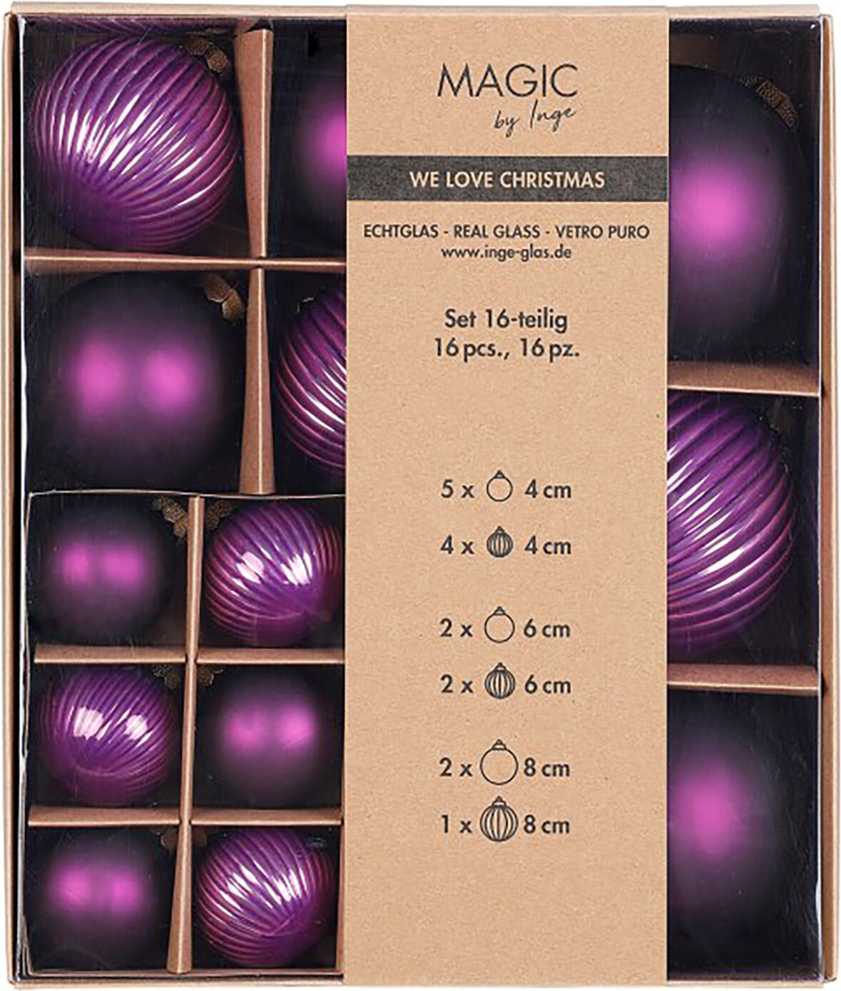 16 Weihnachtskugeln Glas 4-8cm Mix matt & glänzend Christbaumkugeln Weihnachtsbaumkugeln Set Christbaumschmuck Weihnachtsbaumschmuck Deko Lila Purpur