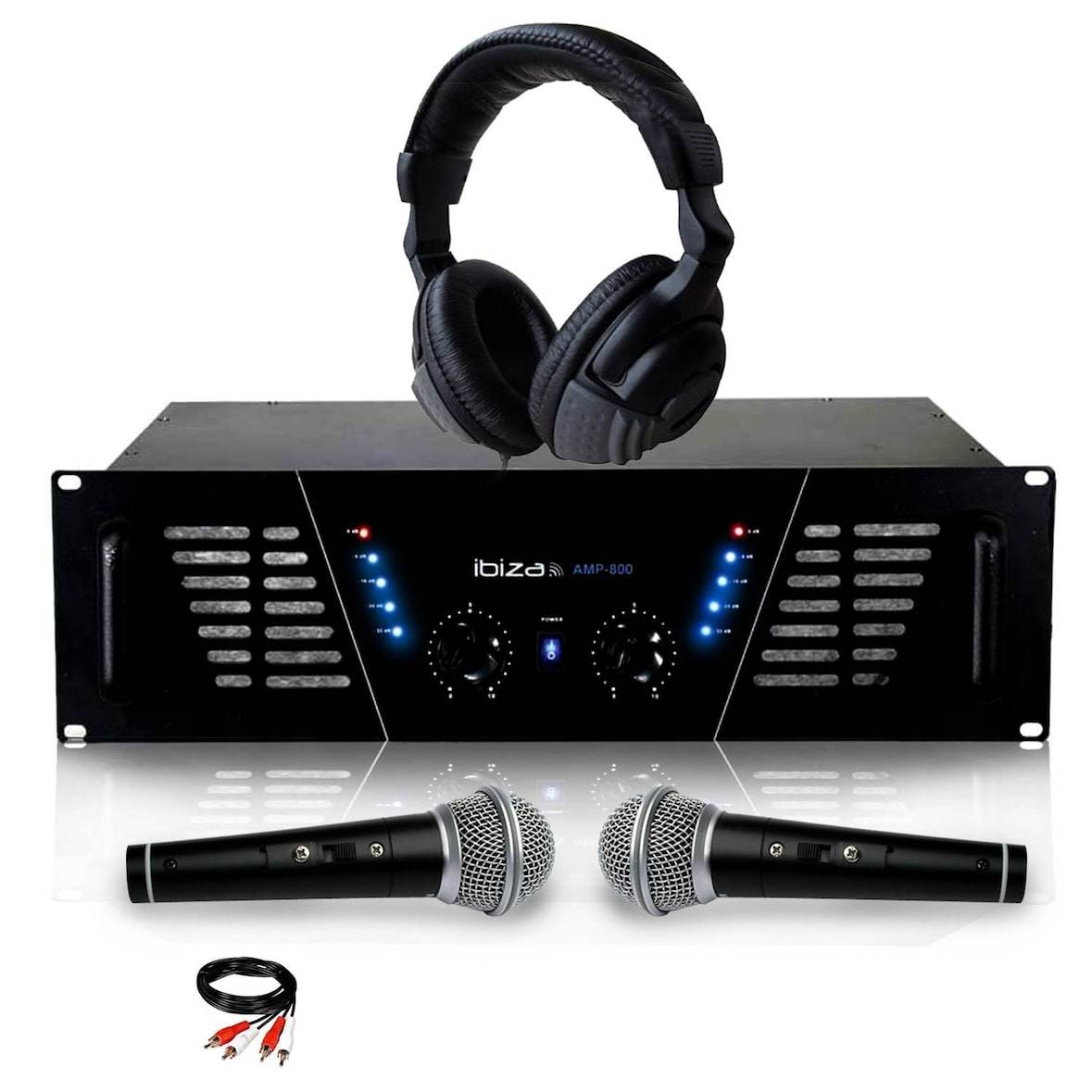 Amplificateur sono Dj 2 x 600W Max IBIZA SOUND AMP-800 + Casque Audio + 2 MICROS et Câble RCA de liaison