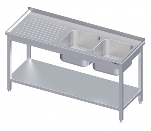 Stalgast Spültisch mit Grundboden, mit zwei Becken, mit Aufkantung, verschweißt : 2100x700x850 mm Becken links
