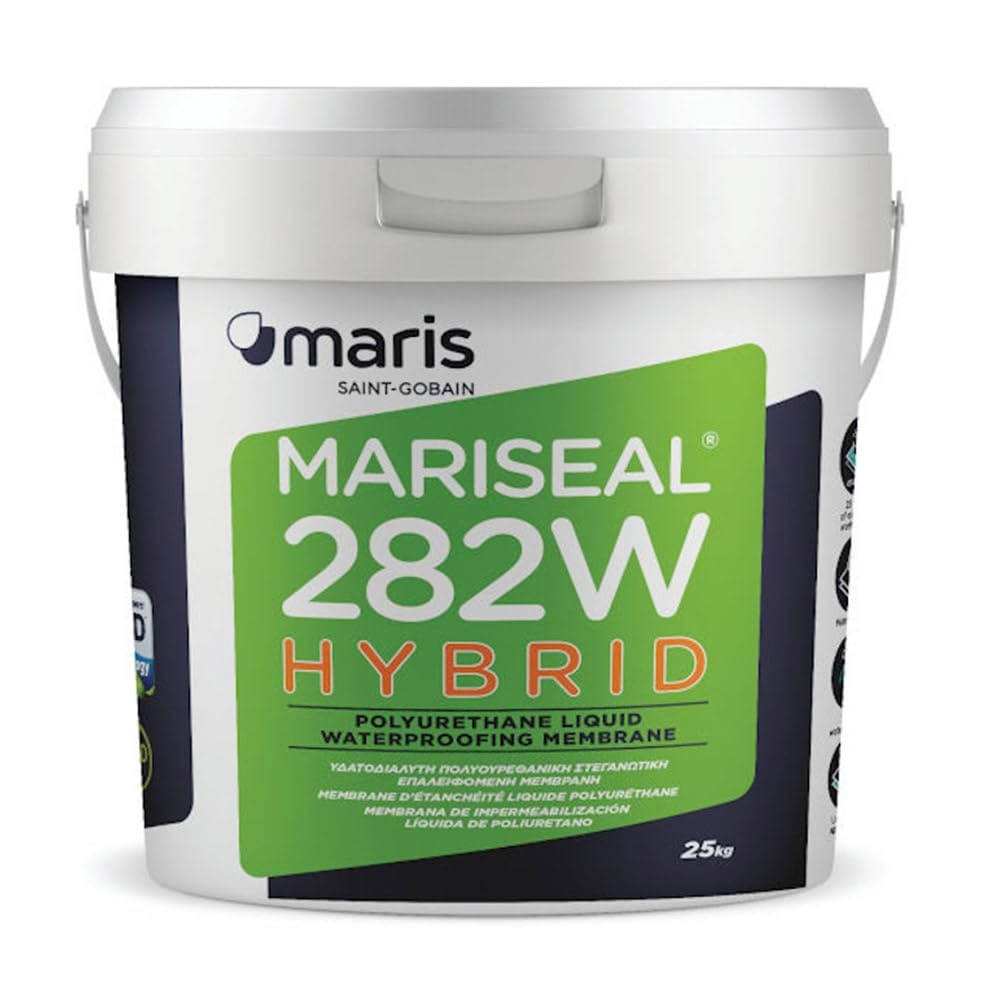 Membrana impermeabilizzante Mariseal 282W per tetti (bianca, 15 kg) - Impermeabilizzazione durevole di calcestruzzo, cartongesso e cemento