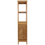 thumbnail of Teak hoge kast HWC-M74, badkamermeubel, 1 deur 4 vakken, hoogwaardige B-kwaliteit teak (kernhout, 20-30 jaar) 181x40x35cm