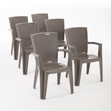 thumbnail of Set de 6 chaises monobloc en polypropylène avec fibre de verre, effet rotin, empilables pour extérieur et jardin, bar et restaurant - Diana - Taupe