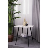 thumbnail of Möbilia Mesa de centro quadrada | 1 prateleira | Mármore de placa de vidro parece branco | Estrutura metálica preta | L55xP55xA55 cm