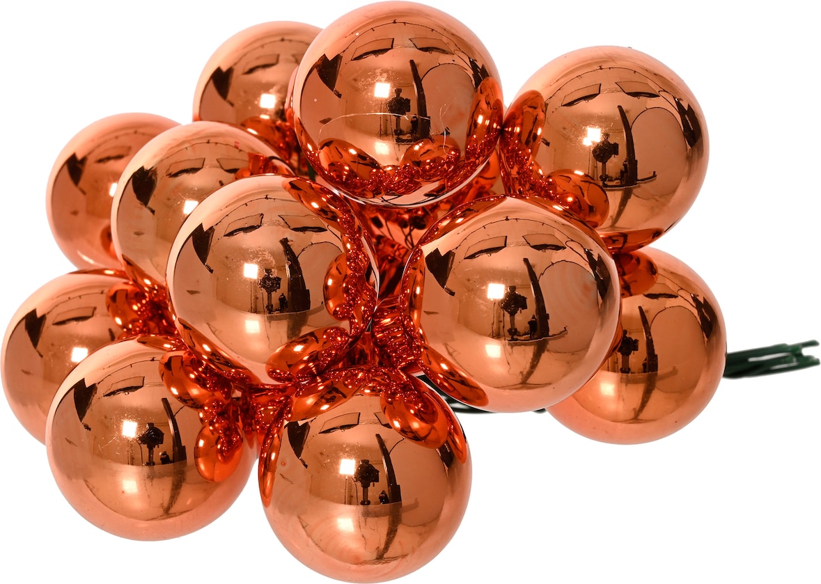 12 Glaskugeln am Draht 2cm Weihnachtskugeln Spiegelbeeren glanz - kleine Dekokugeln Christbaumschmuck Weihnachtsdeko Warmorange