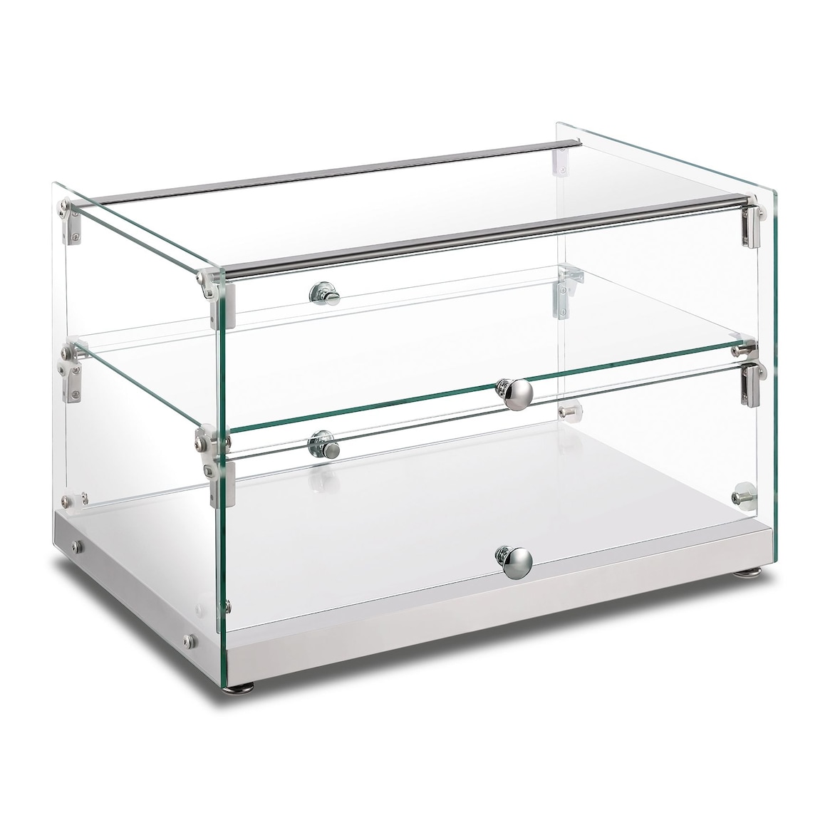 Vetrina snack neutra in acciaio e vetro con 1 ripiano. Misure (LxPxH) 55,5x36,1x37,9 cm. Modello CRN20