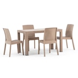 thumbnail of Set pranzo da giardino Tavolo rettangolare 130x75 con 4 Sedie Impilabili in Polipropilene Effetto Rattan e Piano Effetto Legno Omar/Amira-Beige