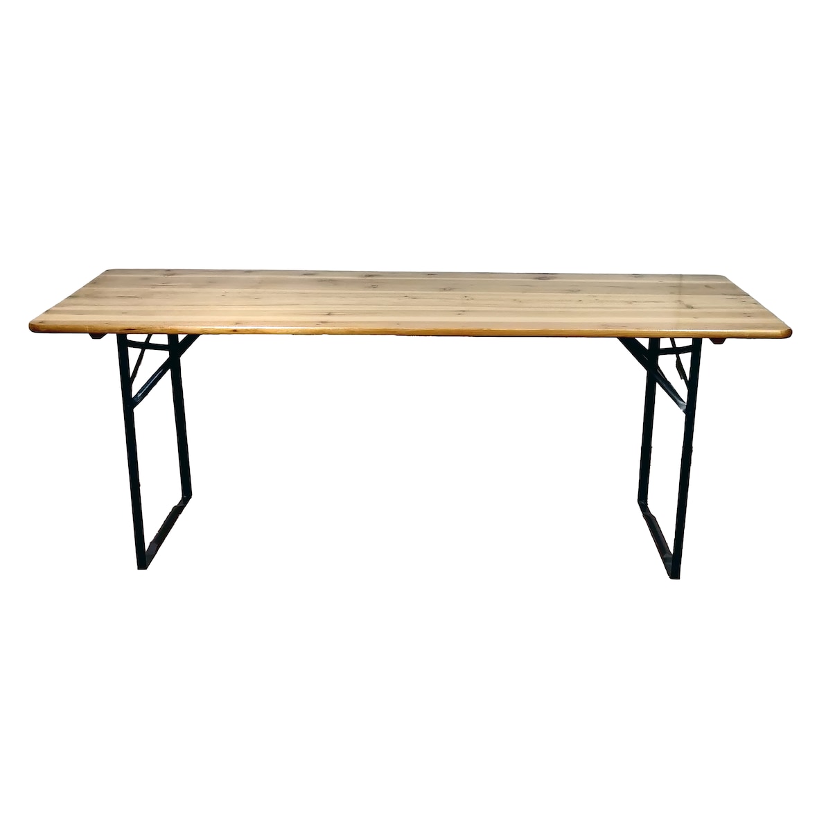 tavolo birreria, struttura ferro nero, piano in legno, misura 220x80 cm