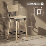 thumbnail of Barhocker 2er Set mit Rückenlehne und Fußstütze Naturholz Optik 47x41x94 cm Stahlgestell pulverbeschichtet stabil platzsparend
