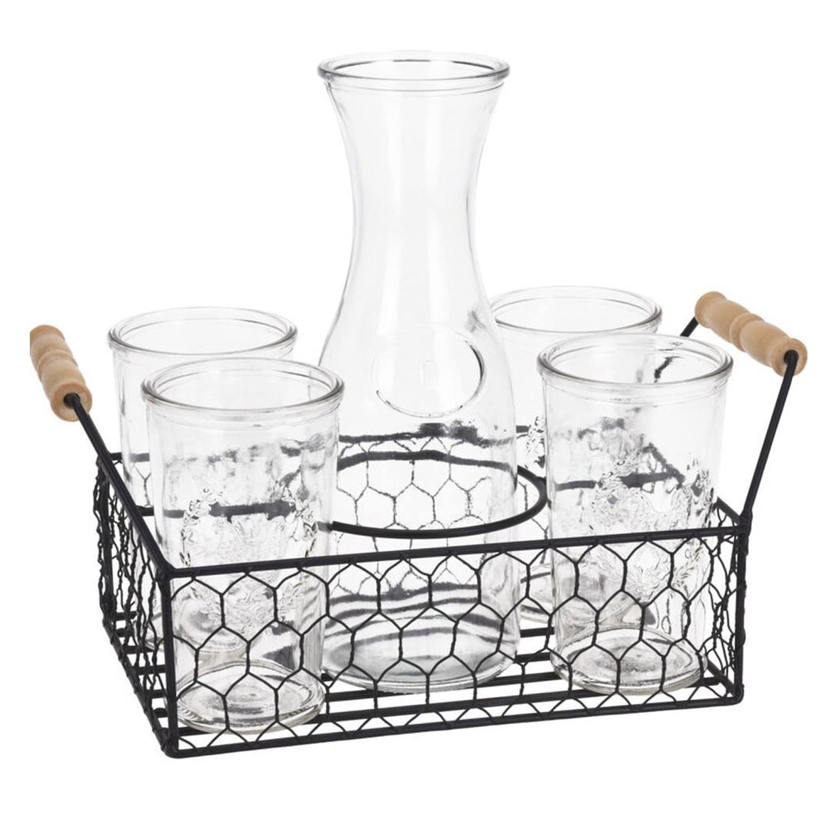 WellHome - Juego de 4 vasos de 450ml con Jarra de 1L en vidrio