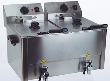 Fritadeira industrial elétrica profissional de alto desempenho, 8+8l com torneira, dois tanques para restauração