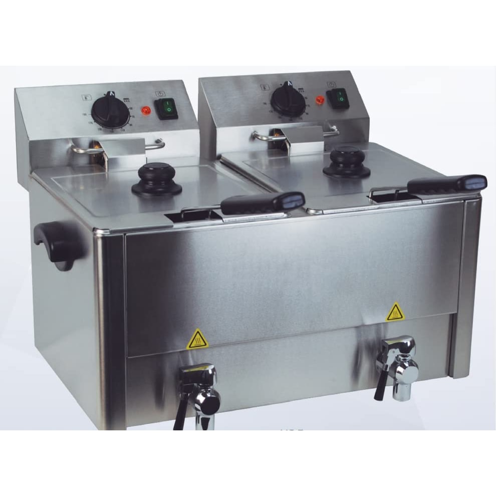 Fritadeira industrial elétrica profissional de alto desempenho, 8+8l com torneira, dois tanques para restauração