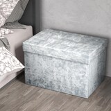 thumbnail of Intirilife Faltbare Sitzbank 49x30x30 cm in Samt Blaugrau - Sitzwürfel Fußhocker mit Stauraum und Deckel mit Samtbezug