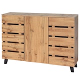 thumbnail of Dressoir HWC-M46, ladekast dressoir, 3 deuren 8 opbergvakken 88x120x34cm, natuurlijke kleur