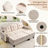 thumbnail of Multifunktionales L-Form Sofa mit Hocker, LED-Beleuchtung, USB-Anschluss, Chenille-Stoff, 500 kg belastbar, Gesamtgröße 185x135x85 cm, Beige