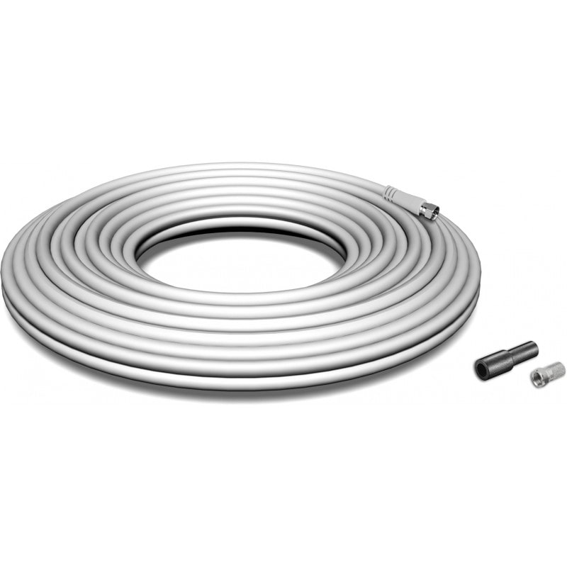 Kit Câble Coaxial 20m Avec Fiches F Et Manchon - Tnt Tv Satellite Bobine 20 Mètres Top Qualité 120db Usage Non Intensif Hdsat