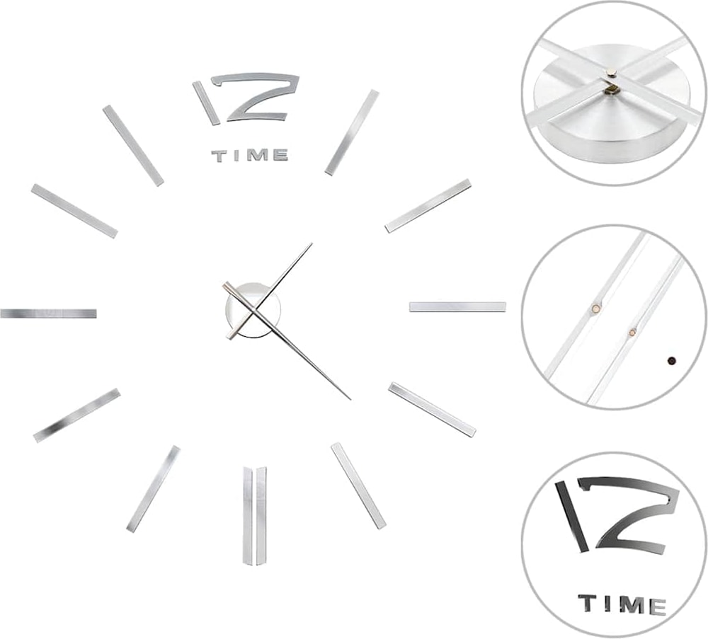 3D-Wanduhr Modernes Design 100 cm XXL Silbern