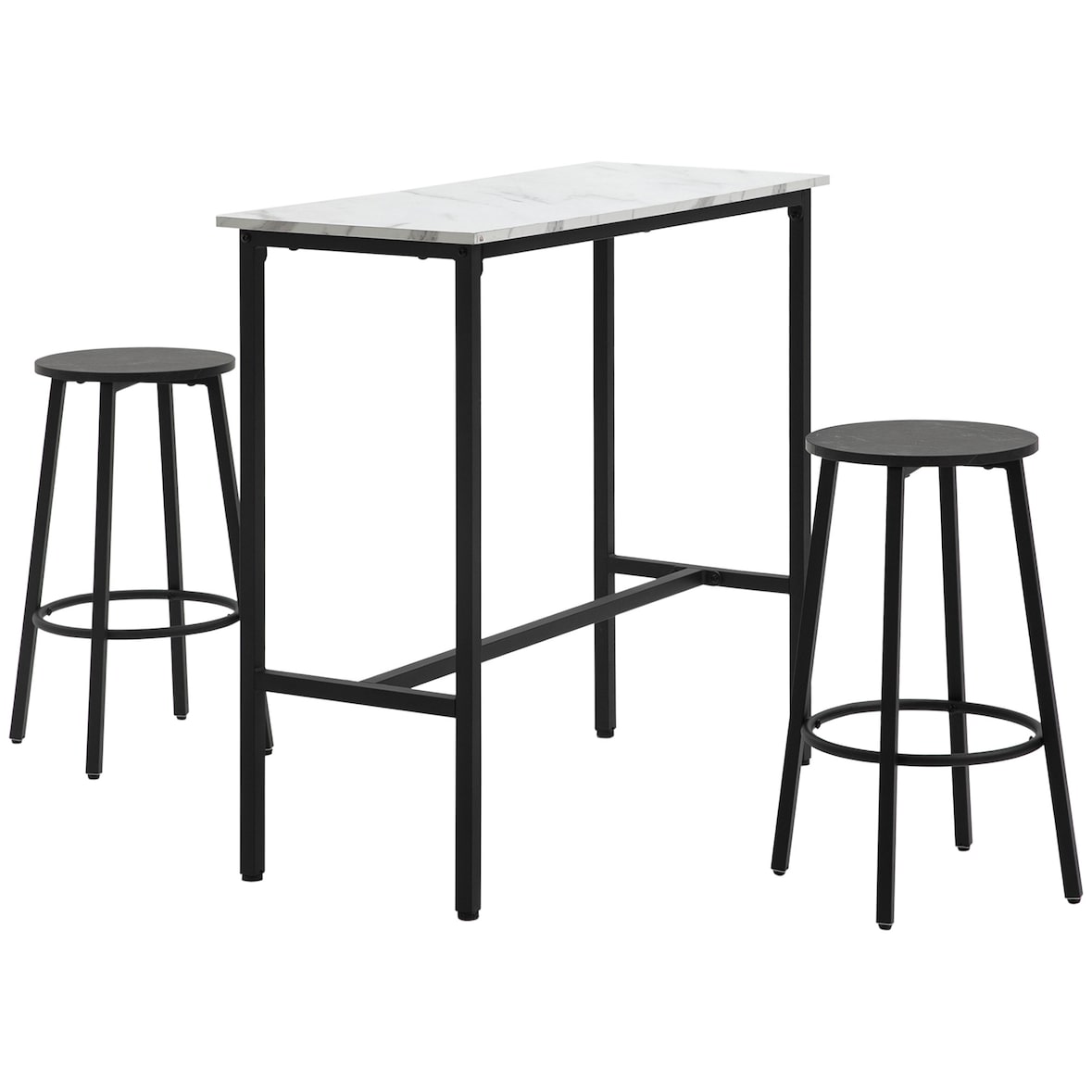 HOMCOM juego de mesa de comedor mesa alta de bar con 2 taburetes redondo 3 piezas marco de acero estilo moderno para cocina salón blanco y negro