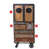 thumbnail of Apothekerskast HWC-D78, ladekast trolley metalen legplank, dennenhout vintage shabby look 146x60x35cm