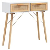 thumbnail of Mesa consola madera pino maciza blanco ratán natural 80x30x75cm