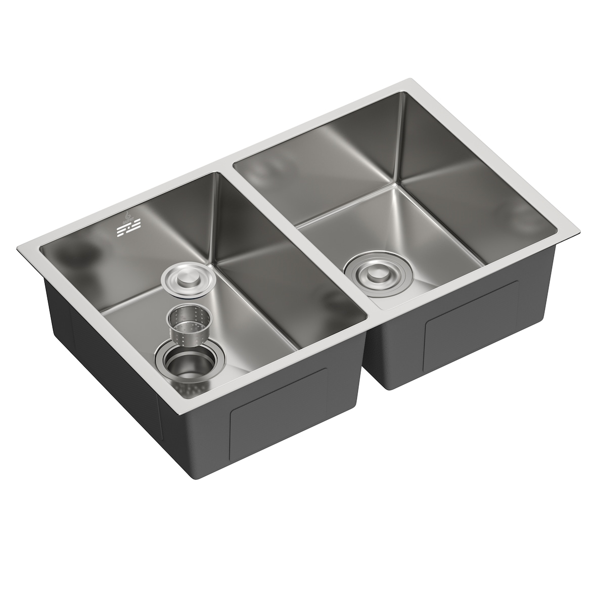 Gasfrit - Keukenspoelbak met 2 bakken, met sifon, voor werkblad van roestvrij staal kleur grijs, één spoelbak, 760 x 470 x 200 mm