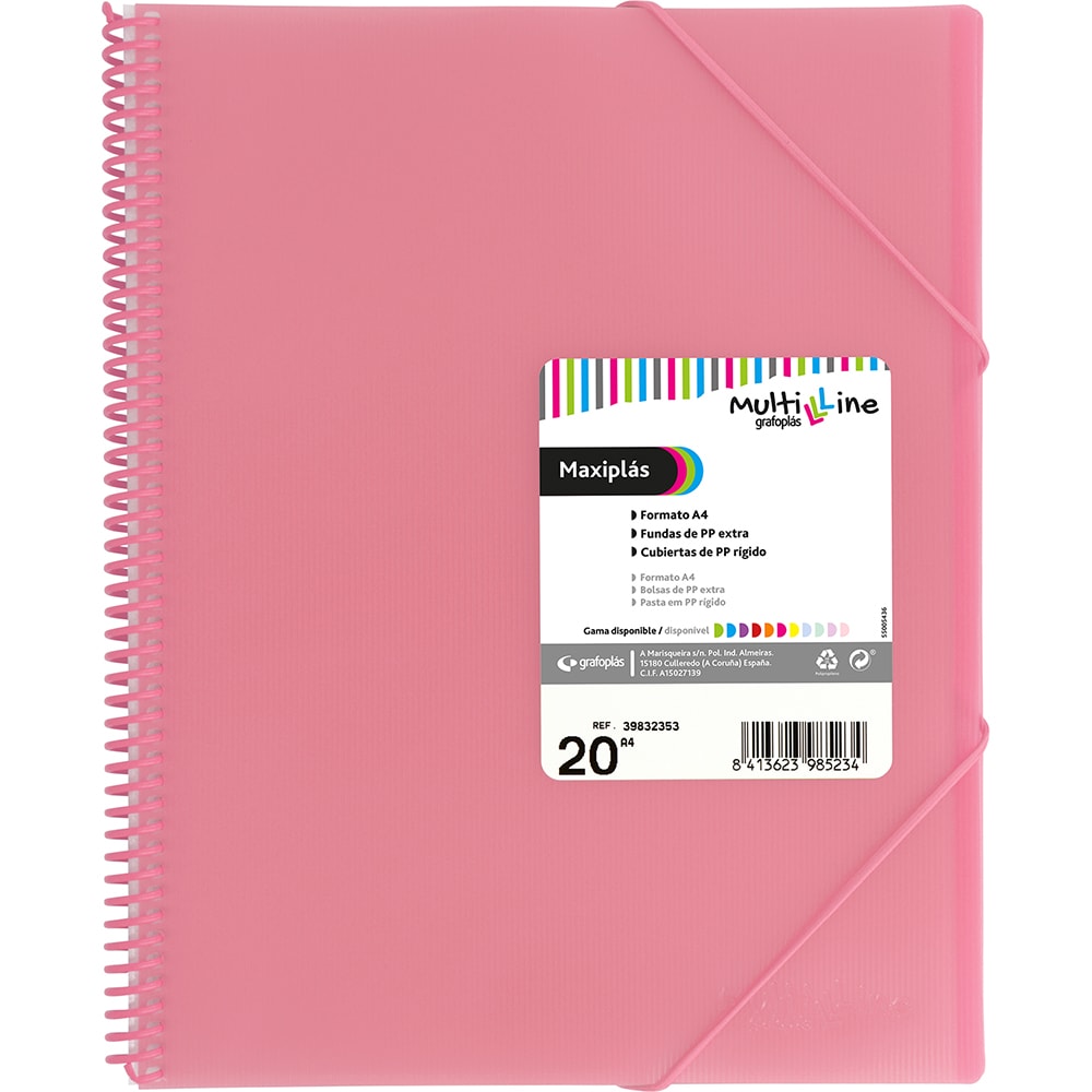 Carpeta 50 fundas con espiral A4 Maxiplás Multiline Rosa claro