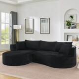 thumbnail of Ecksofa 3-Sitzer mit linker Chaiselongue Schwarz 76×264×168 cm Kordstoff mit Getränkehaltern Kissen Kompressionssofa