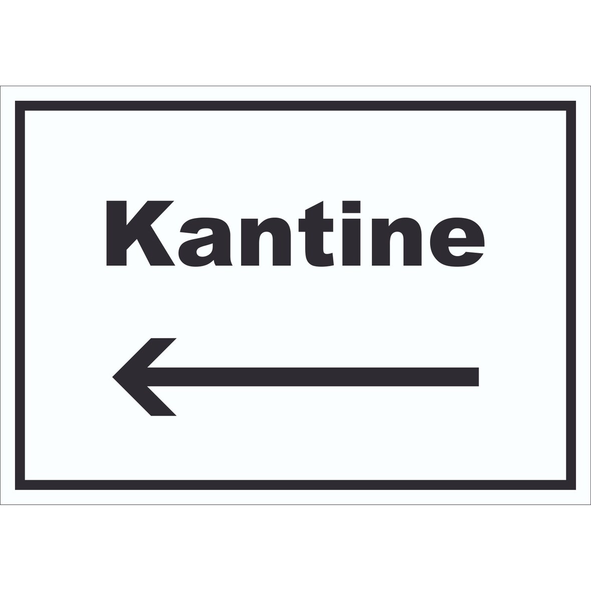 Kantine Schild mit Text und Richtungspfeil links essen und trinken waagerecht A1 Rückseite selbstklebend