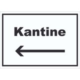 thumbnail of Kantine Schild mit Text und Richtungspfeil links essen und trinken waagerecht A1 Rückseite selbstklebend