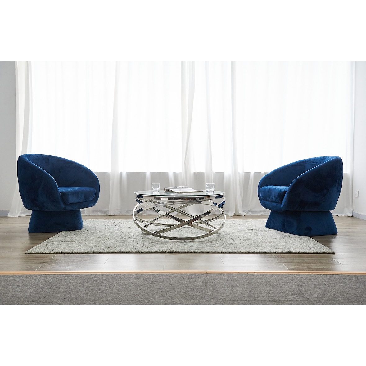 SalesFever Couchtisch Ø 80 cm rund | Sicherheitsglasplatte klar 8 mm | Gestell rostfreier Edelstahl | Silber